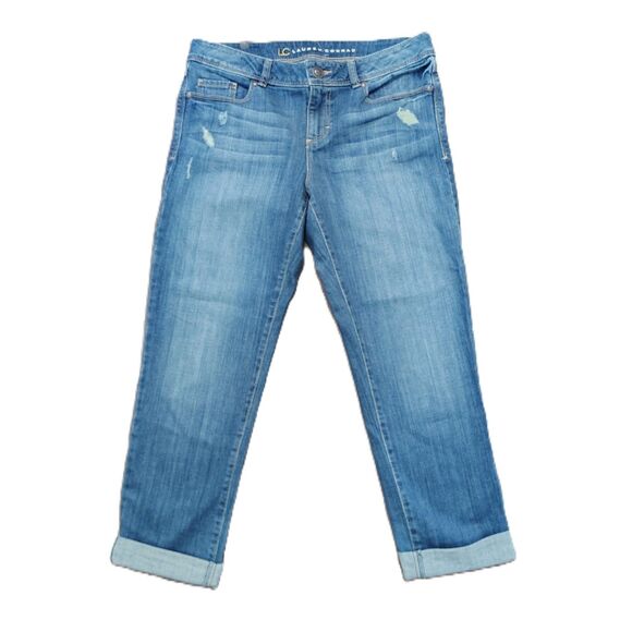 LC Lauren Conrad Distressed Cropped Sz 8 Cuffed Mid Rise Stretch Jeans - Picture 1 of 4